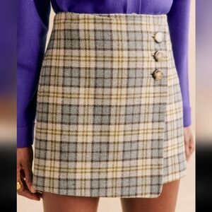 Sezane Peter Blue and Brown Plaid Mini Skirt